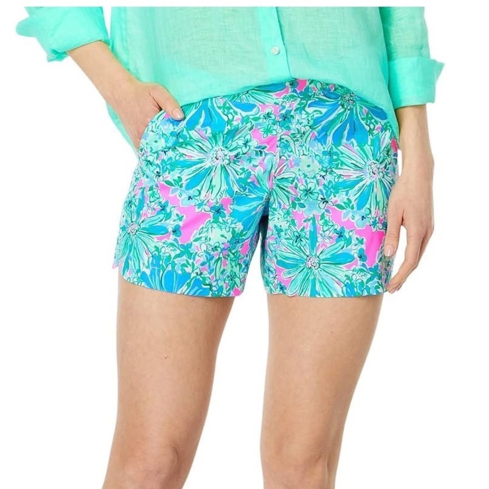 Lilly Pulitzer Ocean Callahan Shorts Floral Tropical Print Size Small Blue Pink